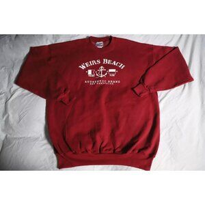 VTG Hanes Sweatshirt Men XL Red Fleece Ribbed Hem Weirs Beach Yacht Club Graphic